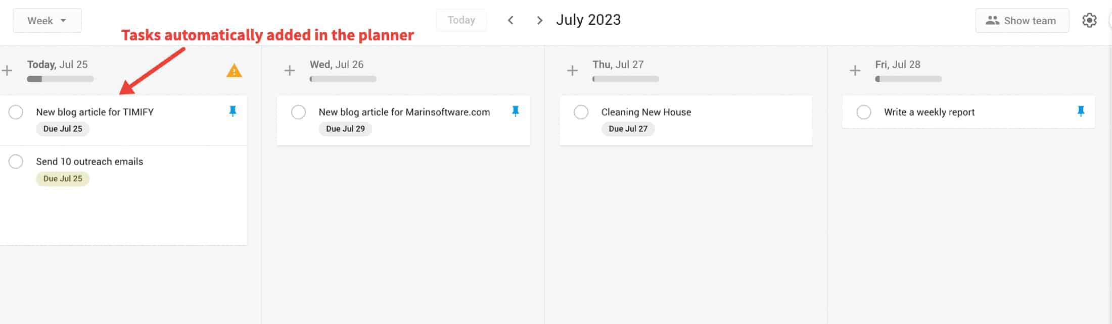 Tasks automatically added in the planner in TimeHero