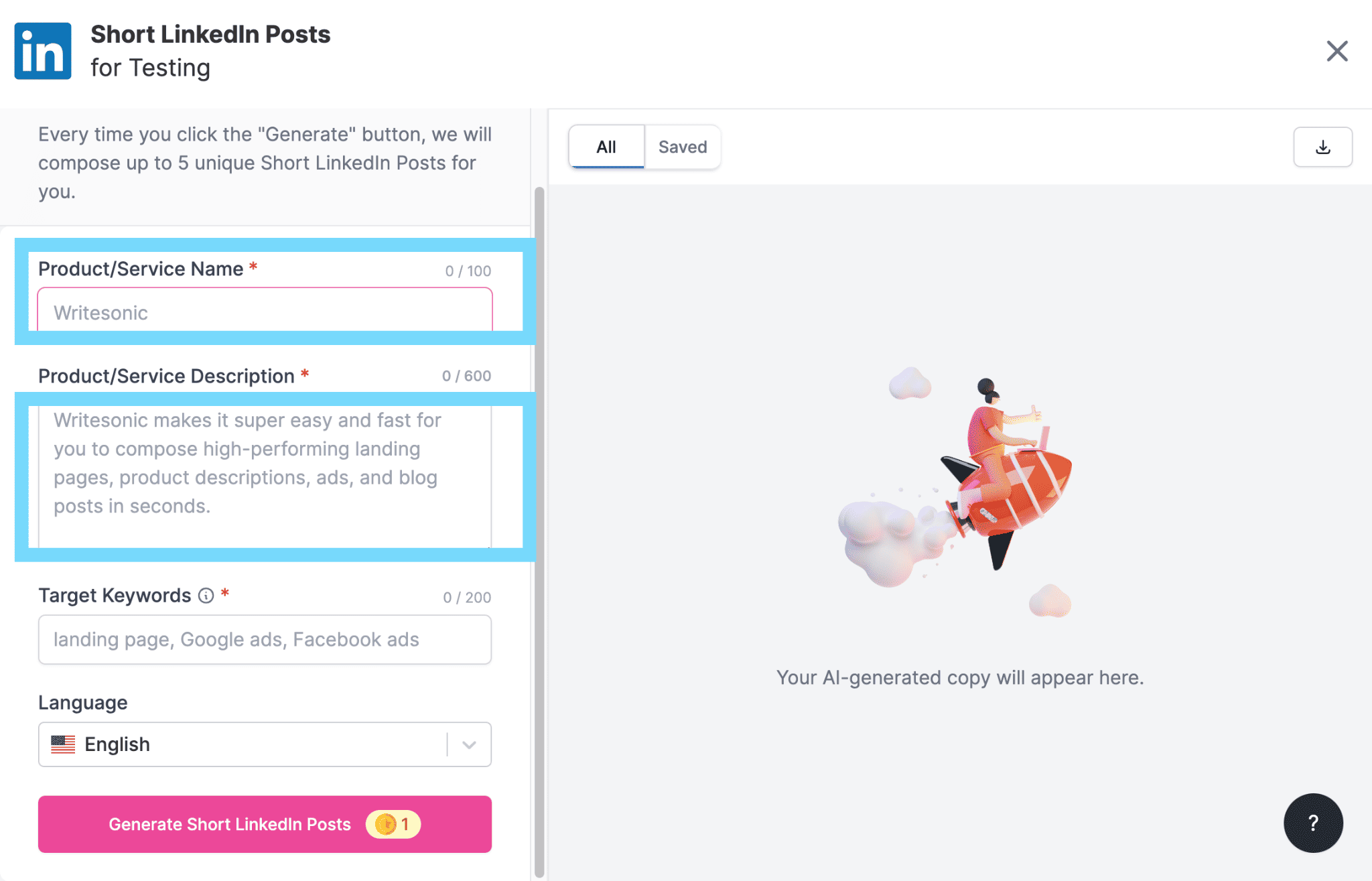 WriteSonic Linkedin Post generator WriteSonic Linkedin Post generator