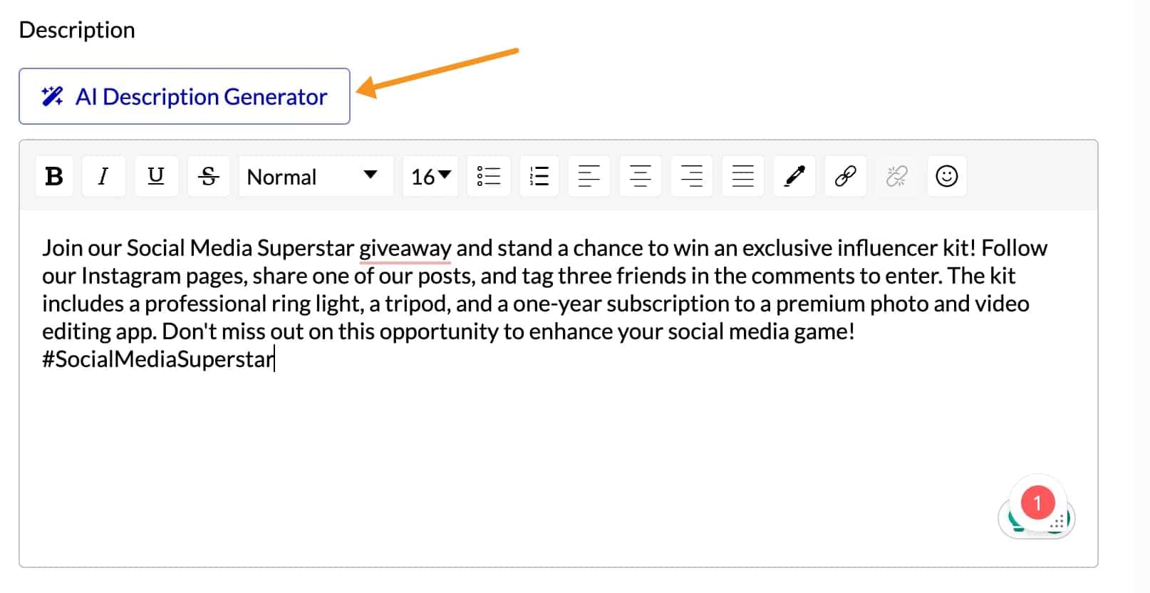 AI description generator in ViralKit 