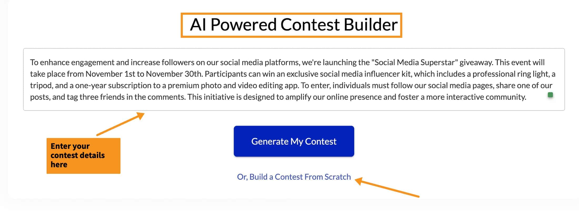 AI powered contest builder of viralkit