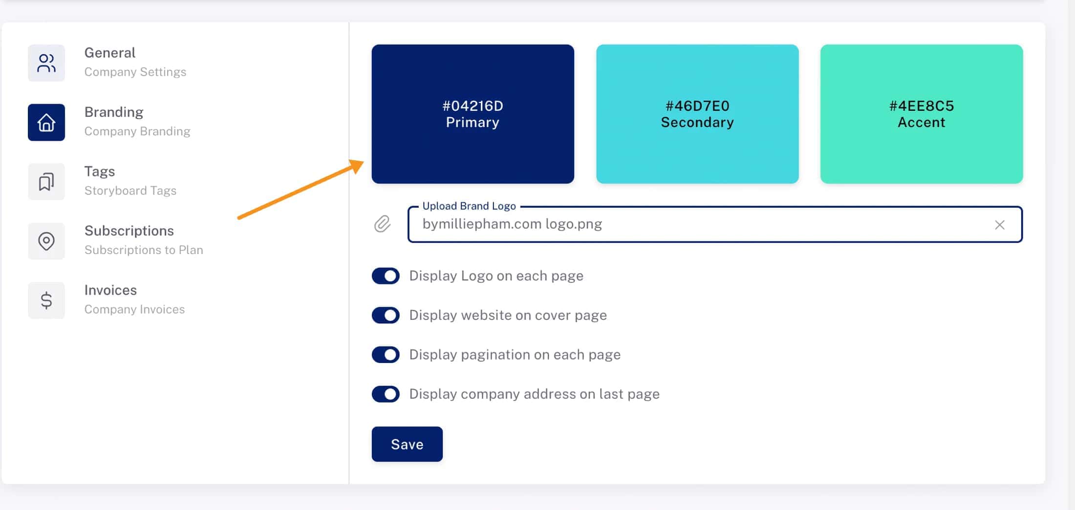 branding settings in Storyboard Hero