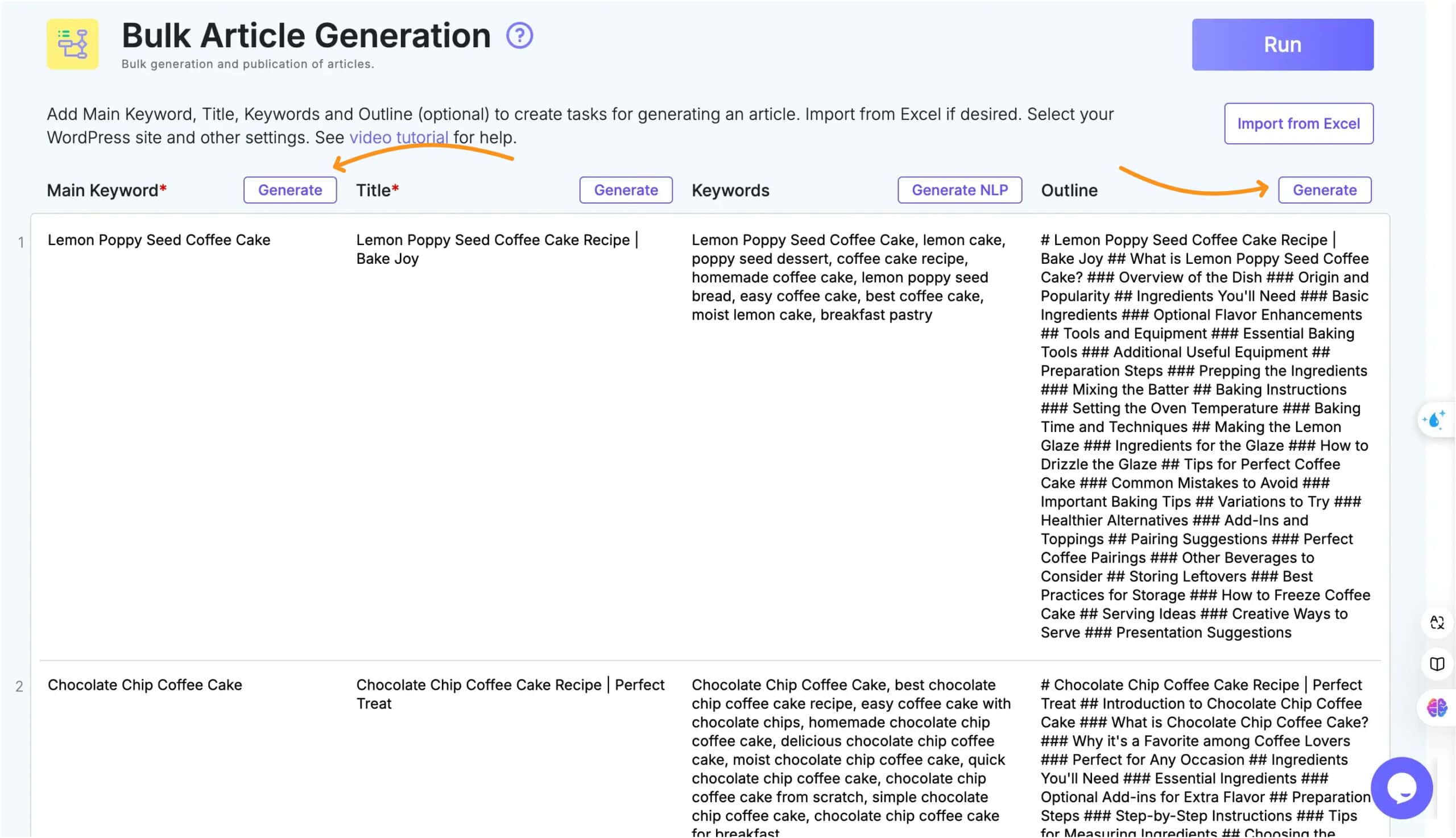 Bulk Article Generation in sEOwriting ai