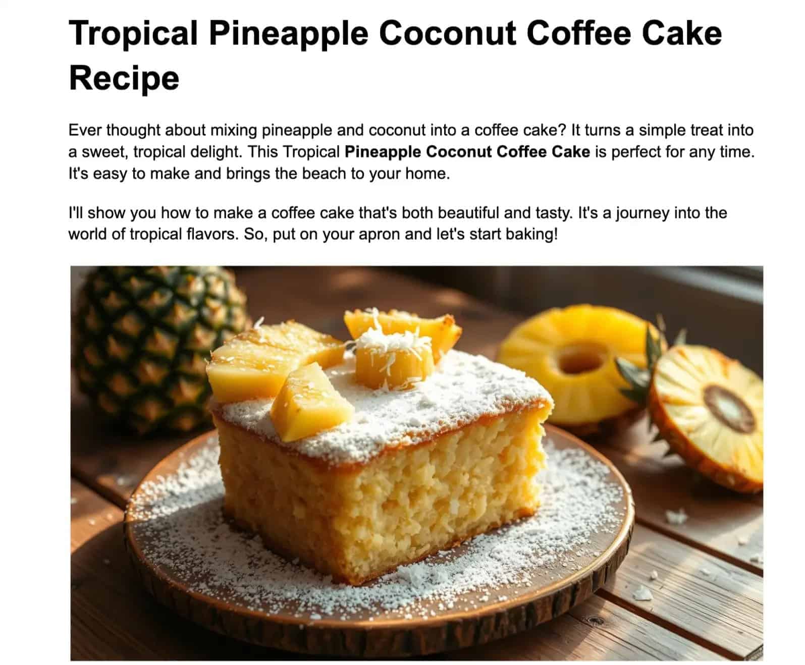 Tropical Pineapple Coconut Coffee Cake Recipe - example from seowriting ai