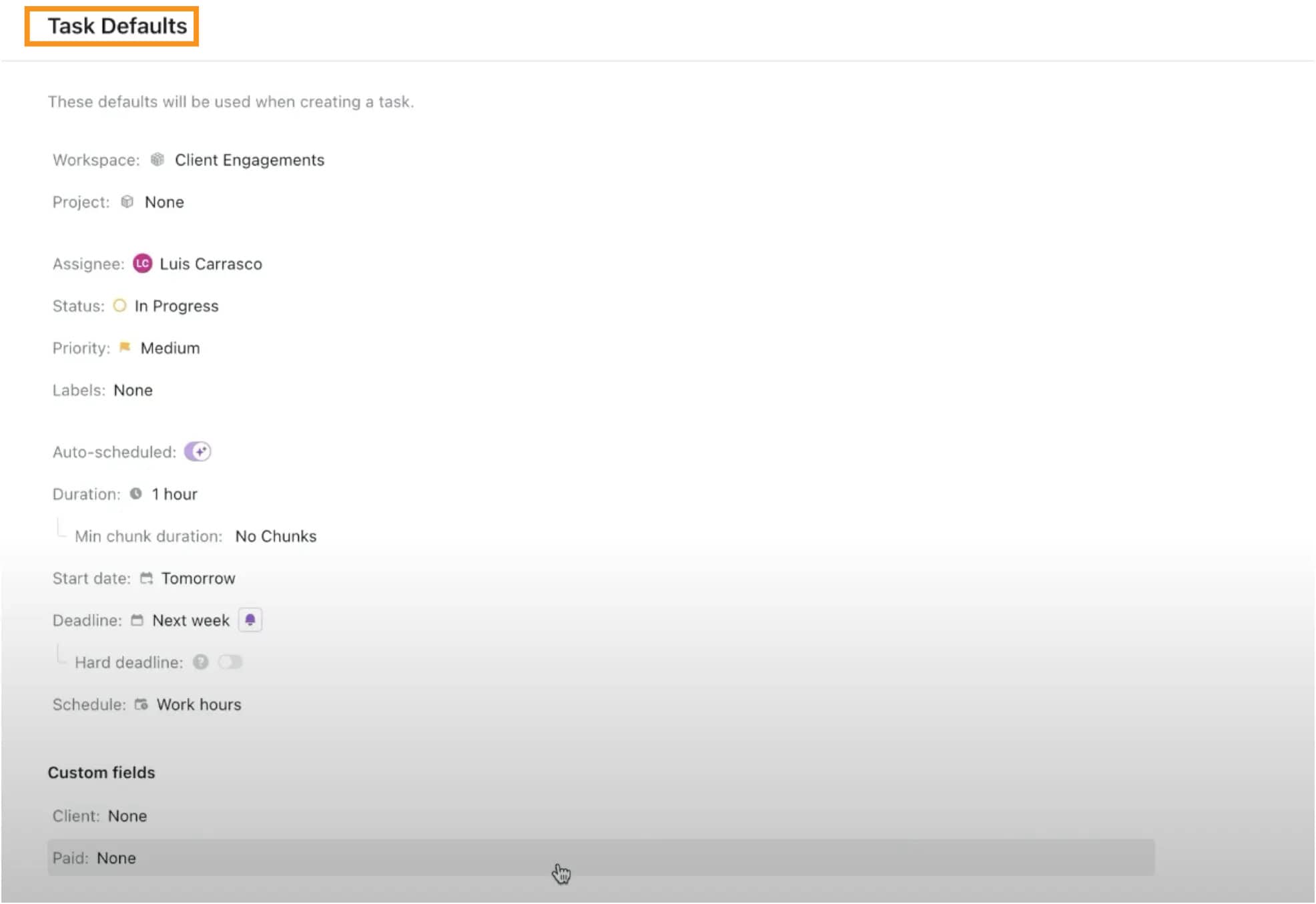 Task Defaults Task Defaults
